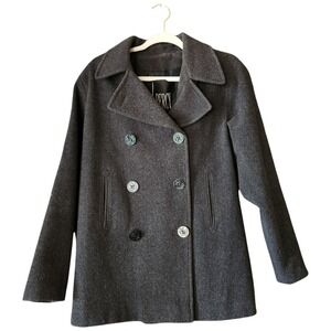 Vtg Y2K J Percy Wool Pea Coat Women's M Double Breasted Dark Gray Made in USA